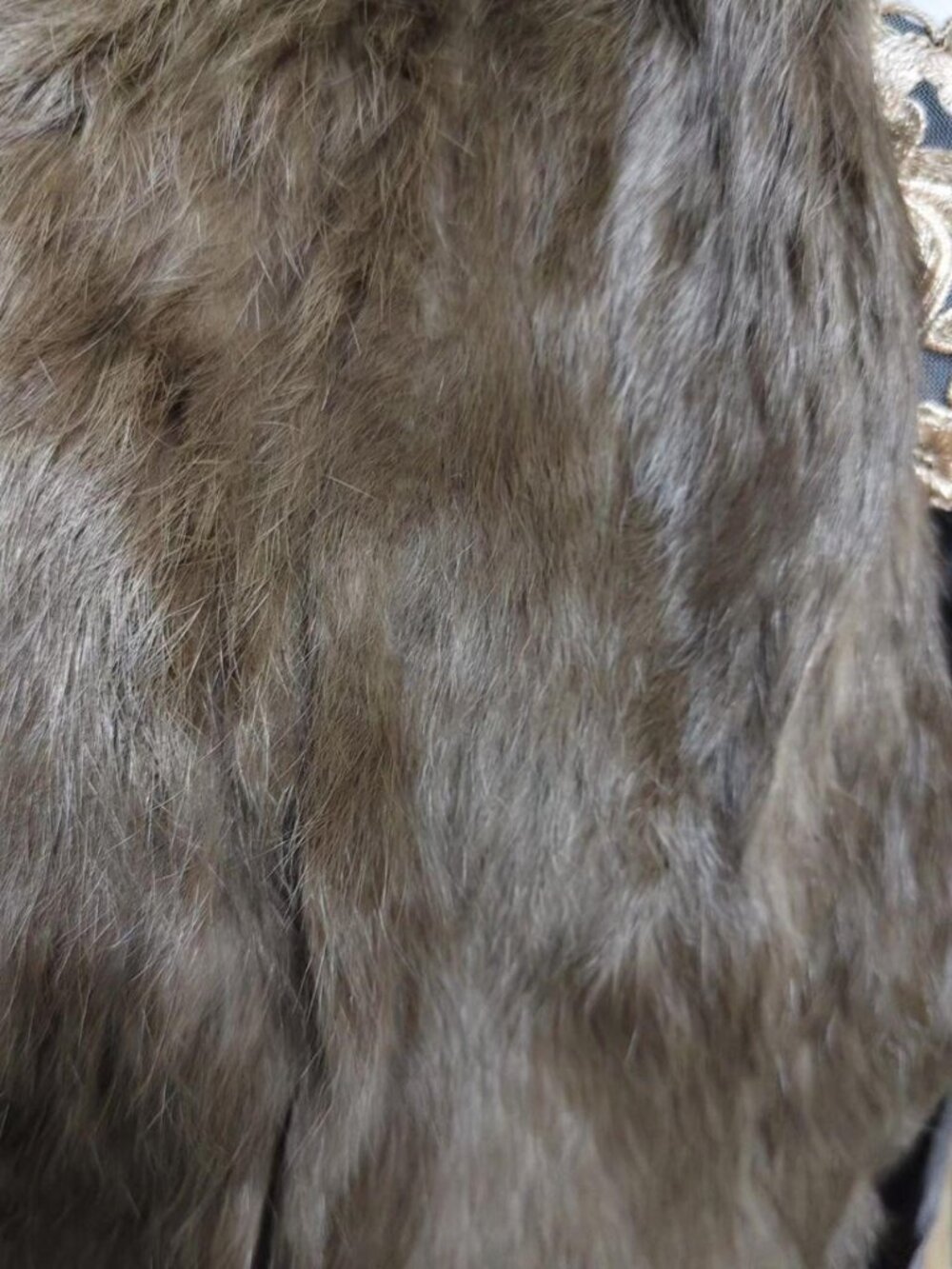 Brown Rabbit Fur Lined Leather Coat with Fox Fur Collar – Size M - Picture 3 of 6